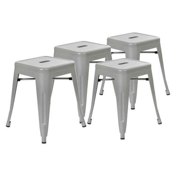 Silver |#| 18 Inch Table Height Indoor Stackable Metal Dining Stool in Silver-Set of 4