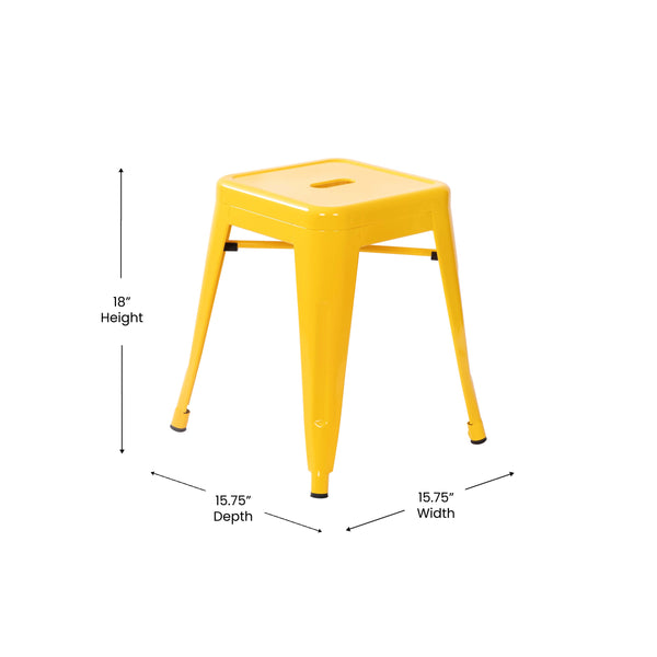 Yellow |#| 18 Inch Table Height Indoor Stackable Metal Dining Stool in Yellow-Set of 4