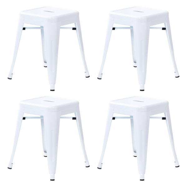 White |#| 18 Inch Table Height Indoor Stackable Metal Dining Stool in White-Set of 4