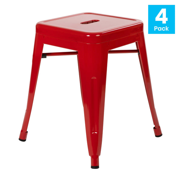 Red |#| 18 Inch Table Height Indoor Stackable Metal Dining Stool in Red-Set of 4