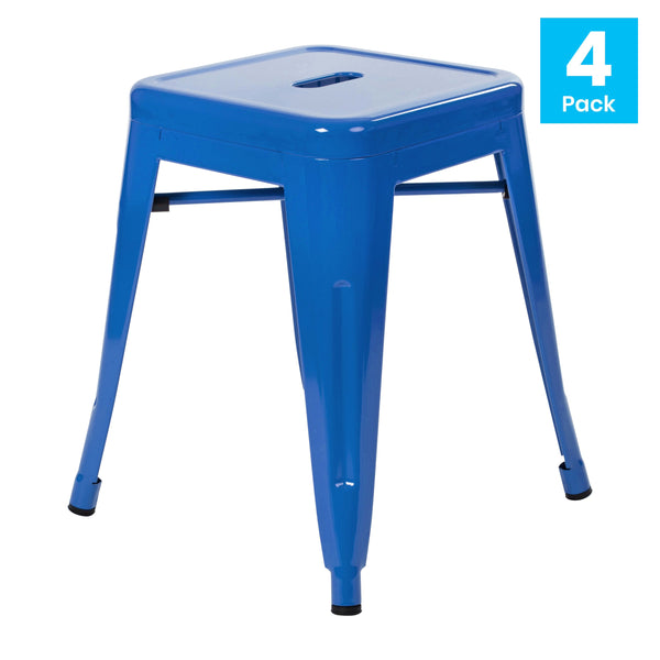 Royal Blue |#| 18 Inch Table Height Indoor Stackable Metal Dining Stool in Royal Blue-Set of 4