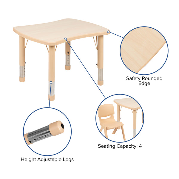 Natural |#| 21.875inchW x 26.625inchL Rectangle Natural Plastic Activity Table Set with 4 Chairs