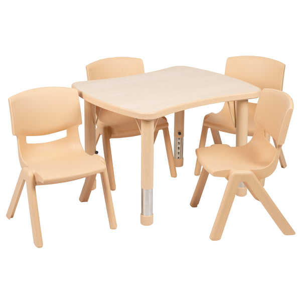 Natural |#| 21.875inchW x 26.625inchL Rectangle Natural Plastic Activity Table Set with 4 Chairs