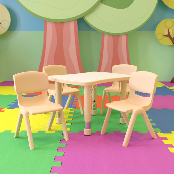 Natural |#| 21.875inchW x 26.625inchL Rectangle Natural Plastic Activity Table Set with 4 Chairs
