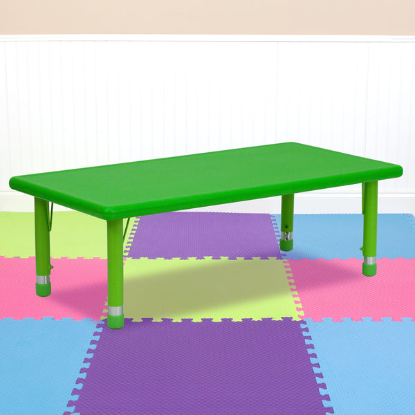 Green |#| 24inchW x 48inchL Rectangular Green Plastic Height Adjustable Activity Table