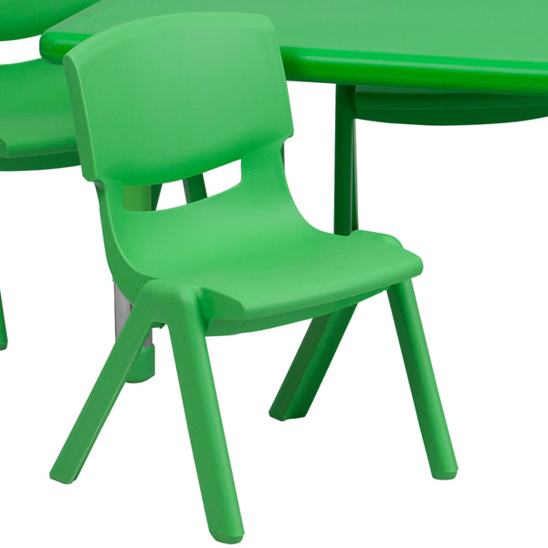 Green |#| 24inchW x 48inchL REC Green Plastic Height Adjustable Activity Table Set - 4 Chairs