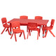 Red |#| 24inchW x 48inchL REC Red Plastic Height Adjustable Activity Table Set - 6 Chairs
