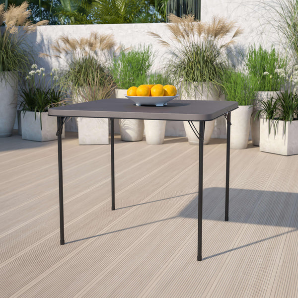 Dark Gray |#| 2.83-Foot Square Bi-Fold Dark Gray Plastic Folding Table with Carrying Handle