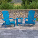 Blue |#| Set of 2 Indoor/Outdoor Folding Adirondack Chairs with Side Table in Blue