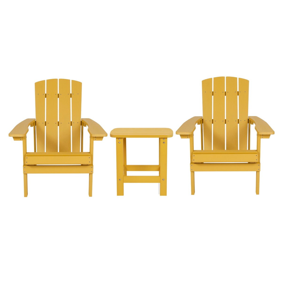 Yellow |#| Indoor/Outdoor Adirondack Style Side Table and 2 Chair Set in Yellow