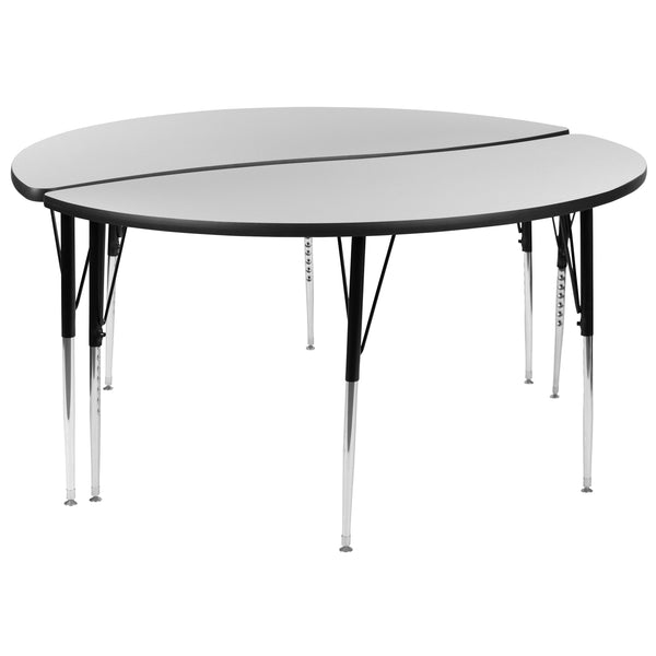 Grey |#| 2 Piece 60inch Circle Wave Flexible Grey Adjustable Activity Table Set