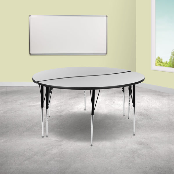 Grey |#| 2 Piece 60inch Circle Wave Flexible Grey Adjustable Activity Table Set