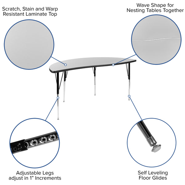 Grey |#| 2 Piece 60inch Circle Wave Flexible Grey Adjustable Activity Table Set