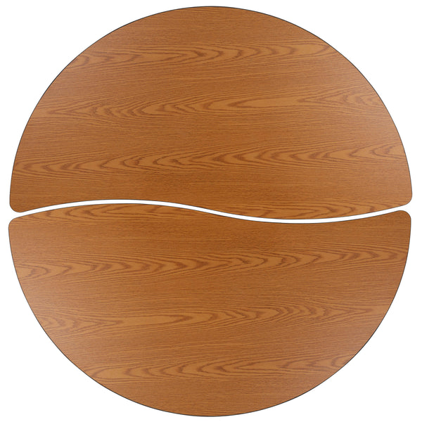 Oak |#| 2 Piece 60inch Circle Wave Flexible Oak Adjustable Activity Table Set