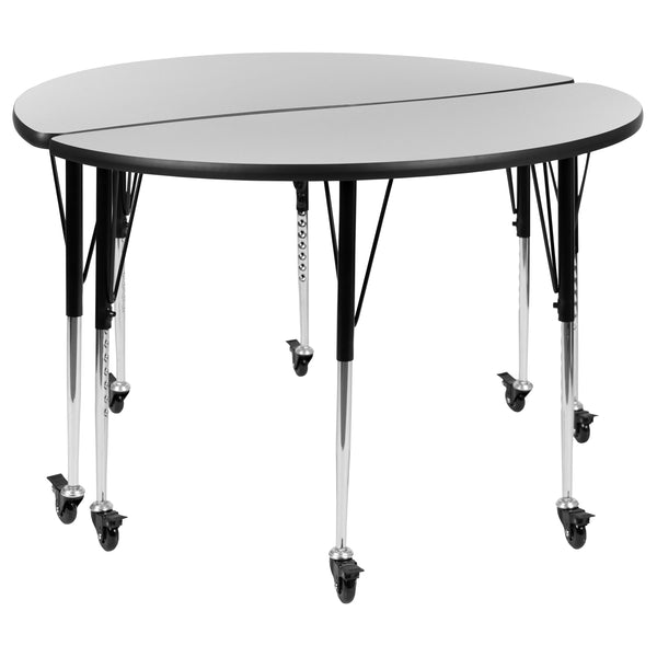 Grey |#| 2 Piece Mobile 47.5inch Circle Flexible Grey Adjustable Activity Table Set