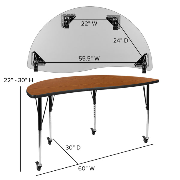 Oak |#| 2 Piece Mobile 60inch Circle Flexible Oak Adjustable Activity Table Set