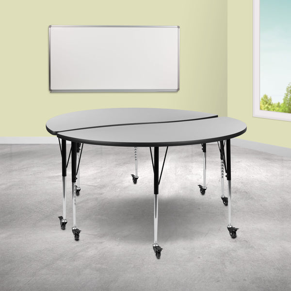 Grey |#| 2 Piece Mobile 60inch Circle Flexible Grey Adjustable Activity Table Set