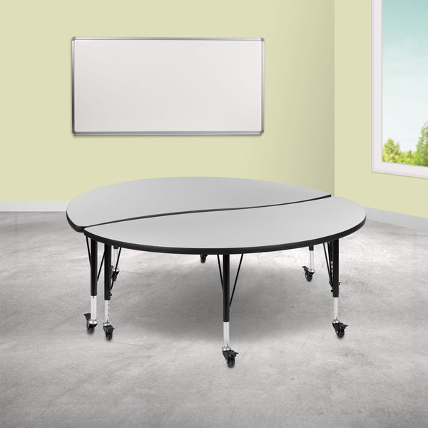 Grey |#| 2 Piece Mobile 60inch Circle Flexible Grey Kids Activity Table Set