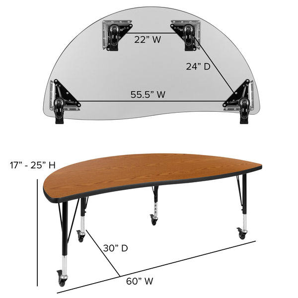 Oak |#| 2 Piece Mobile 60inch Circle Flexible Oak Kids Activity Table Set