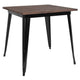 Black |#| 31.5inch Square Black Metal Indoor Table with Walnut Rustic Wood Top - Café Table