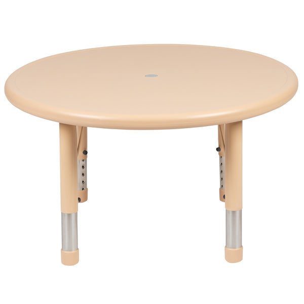 Natural |#| 33inch Round Natural Plastic Height Adjustable Activity Table - School Table for 4