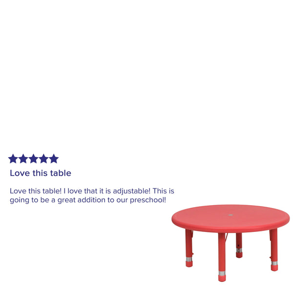 Red |#| 33inch Round Red Plastic Height Adjustable Activity Table