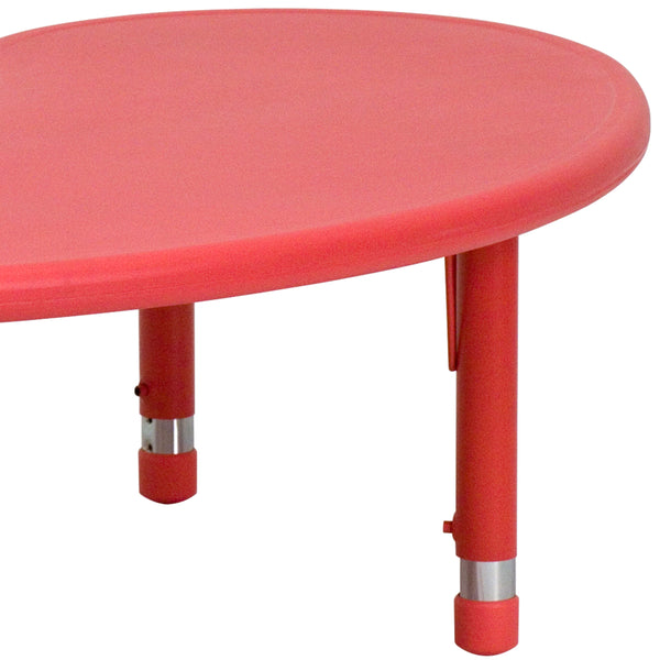 Red |#| 35inchW x 65inchL Half-Moon Red Plastic Height Adjustable Activity Table