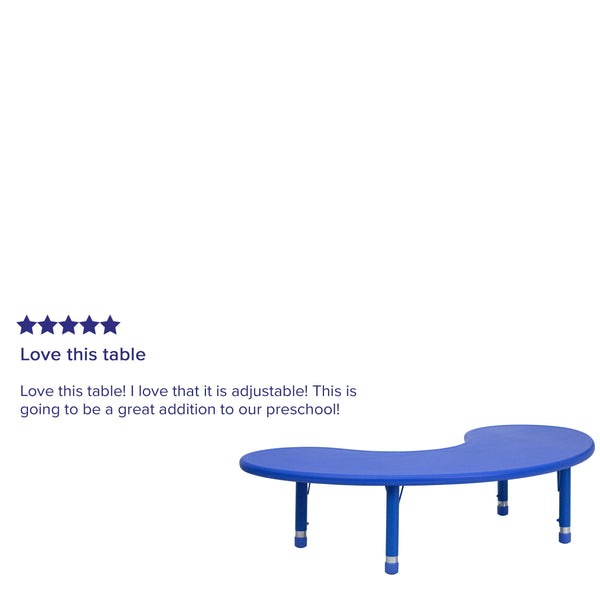 Blue |#| 35inchW x 65inchL Half-Moon Blue Plastic Height Adjustable Activity Table