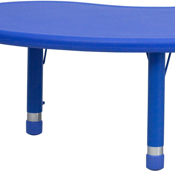 Blue |#| 35inchW x 65inchL Half-Moon Blue Plastic Height Adjustable Activity Table