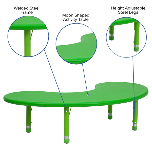 Green |#| 35inchW x 65inchL Half-Moon Green Plastic Height Adjustable Activity Table