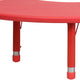 Red |#| 35inchW x 65inchL Half-Moon Red Plastic Height Adjustable Activity Table