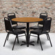 Natural Top/Black Vinyl Seat |#| 36inch Round Natural Laminate Table Set with X-Base and 4 Black Banquet Chairs