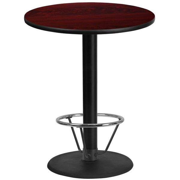 Mahogany |#| 36inch Round Mahogany Laminate Table Top & 24inch Round Bar Height Base with Foot Ring