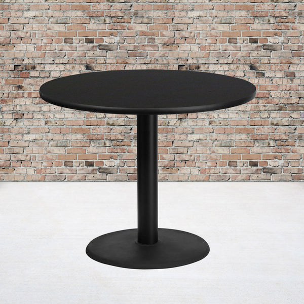 Black |#| 36inch Round Black Laminate Table Top with 24inch Round Table Height Base