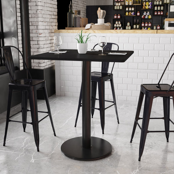 Black |#| 36inch Square Black Laminate Table Top with 24inch Round Bar Height Table Base