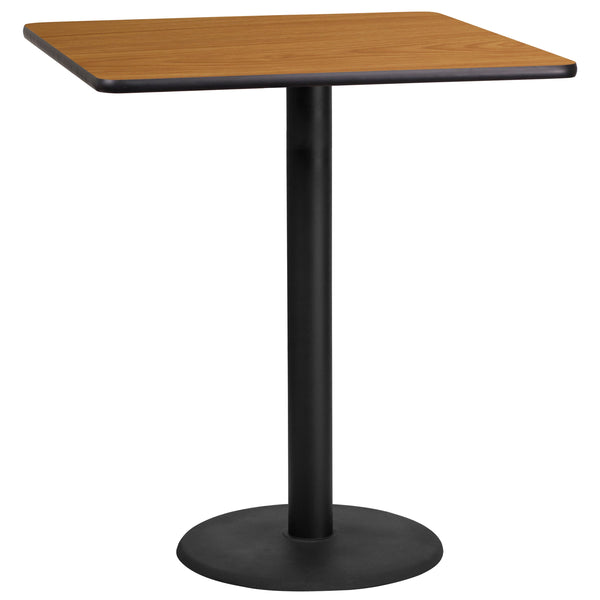 Natural |#| 36inch Square Natural Laminate Table Top with 24inch Round Bar Height Table Base