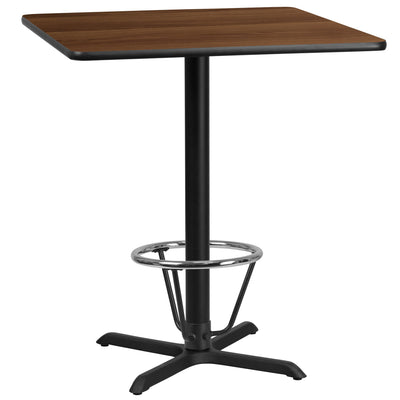 36'' Square Laminate Table Top with 30'' x 30'' Bar Height Table Base and Foot Ring