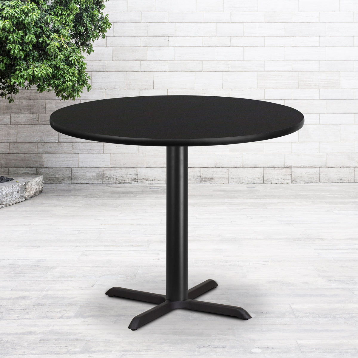 Black |#| 42inch Round Black Laminate Table Top with 33inch x 33inch Table Height Base