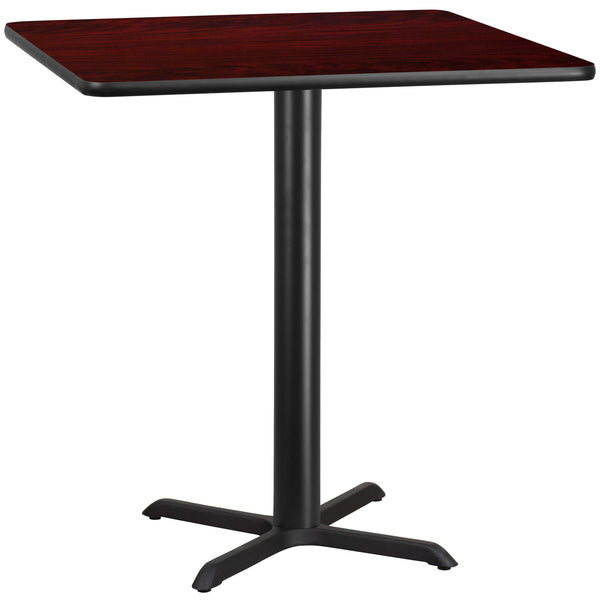 Mahogany |#| 42inch Square Mahogany Laminate Table Top with 33inch x 33inch Bar Height Table Base