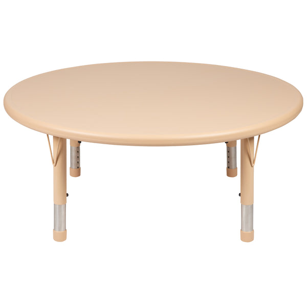 Natural |#| 45inch Round Natural Plastic Height Adjustable Activity Table - School Table for 4