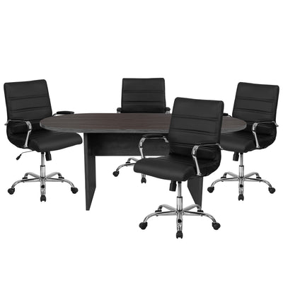 5 Piece Oval Conference Table Set with 4 LeatherSoft Executive Chairs - View 1
