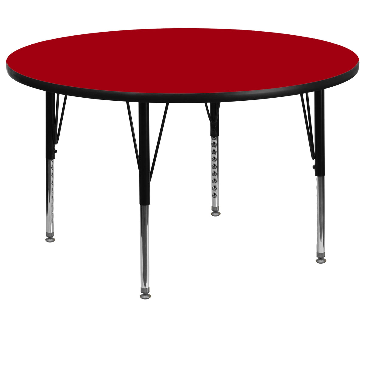 Red |#| 60inch Round Red Thermal Laminate Activity Table - Height Adjustable Short Legs