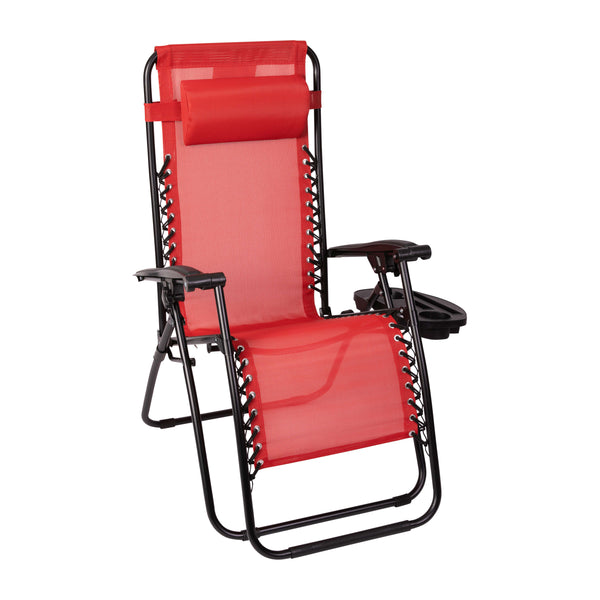 Red |#| 2 Pack Adjustable Mesh Zero Gravity Lounge Chair with Cup Holder Tray - Red