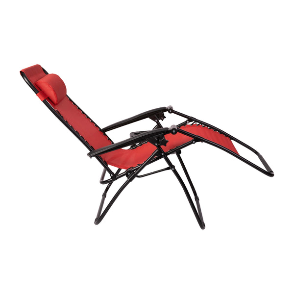 Red |#| 2 Pack Adjustable Mesh Zero Gravity Lounge Chair with Cup Holder Tray - Red