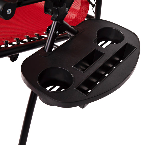 Red |#| 2 Pack Adjustable Mesh Zero Gravity Lounge Chair with Cup Holder Tray - Red