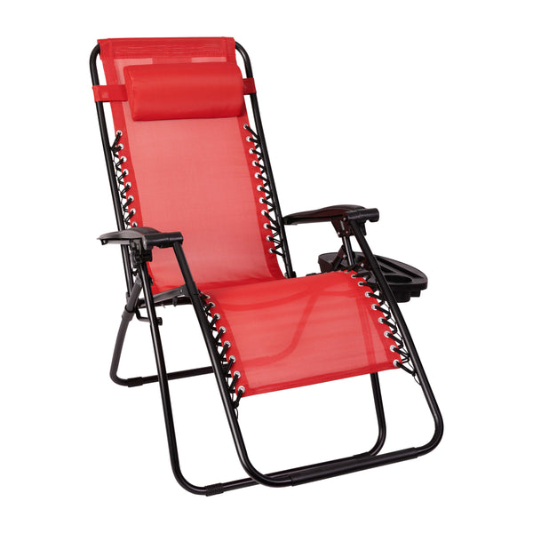 Red |#| 2 Pack Adjustable Mesh Zero Gravity Lounge Chair with Cup Holder Tray - Red