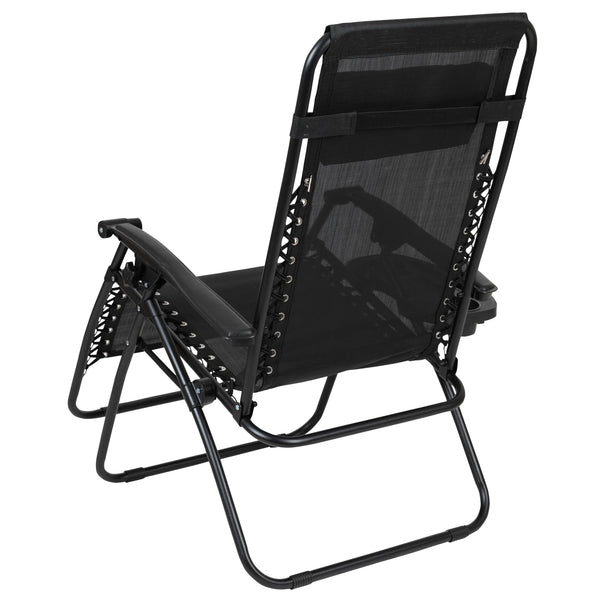 Black |#| 2 Pack Adjustable Mesh Zero Gravity Lounge Chair with Cup Holder Tray - Black