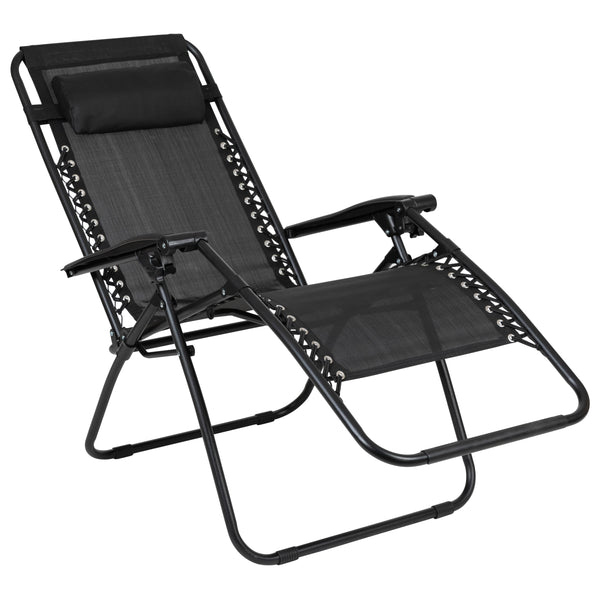 Black |#| 2 Pack Adjustable Mesh Zero Gravity Lounge Chair with Cup Holder Tray - Black