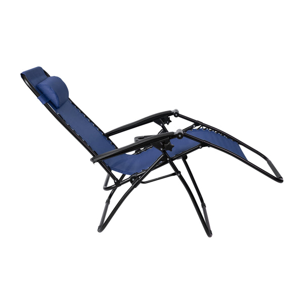 Navy |#| 2 Pack Adjustable Mesh Zero Gravity Lounge Chair with Cup Holder Tray - Navy