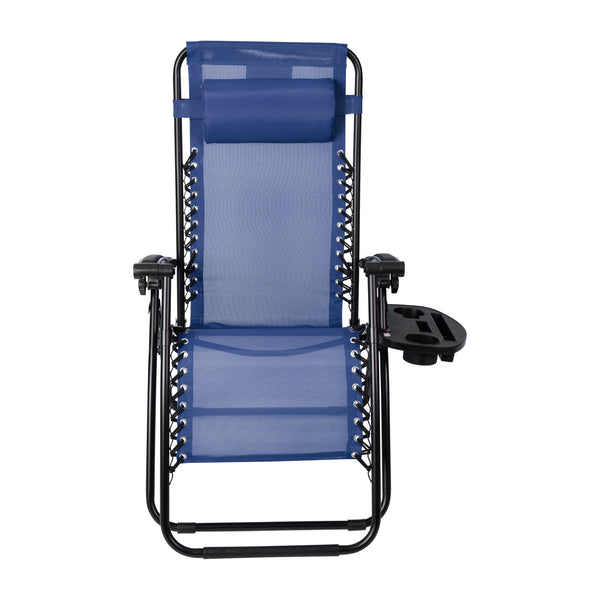 Navy |#| 2 Pack Adjustable Mesh Zero Gravity Lounge Chair with Cup Holder Tray - Navy